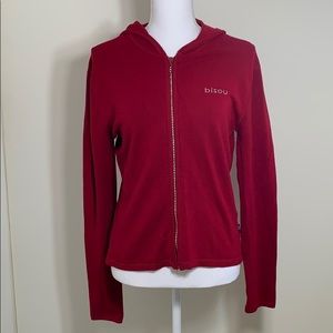 Red Bisou Bisou Silk Zip-Up w/Hood | Size L